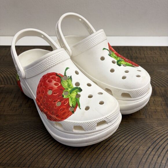 CROCS Shoes - Crocs Bae Fresh Fruit Platform Clog Women's Size 8 White Red Strawberry